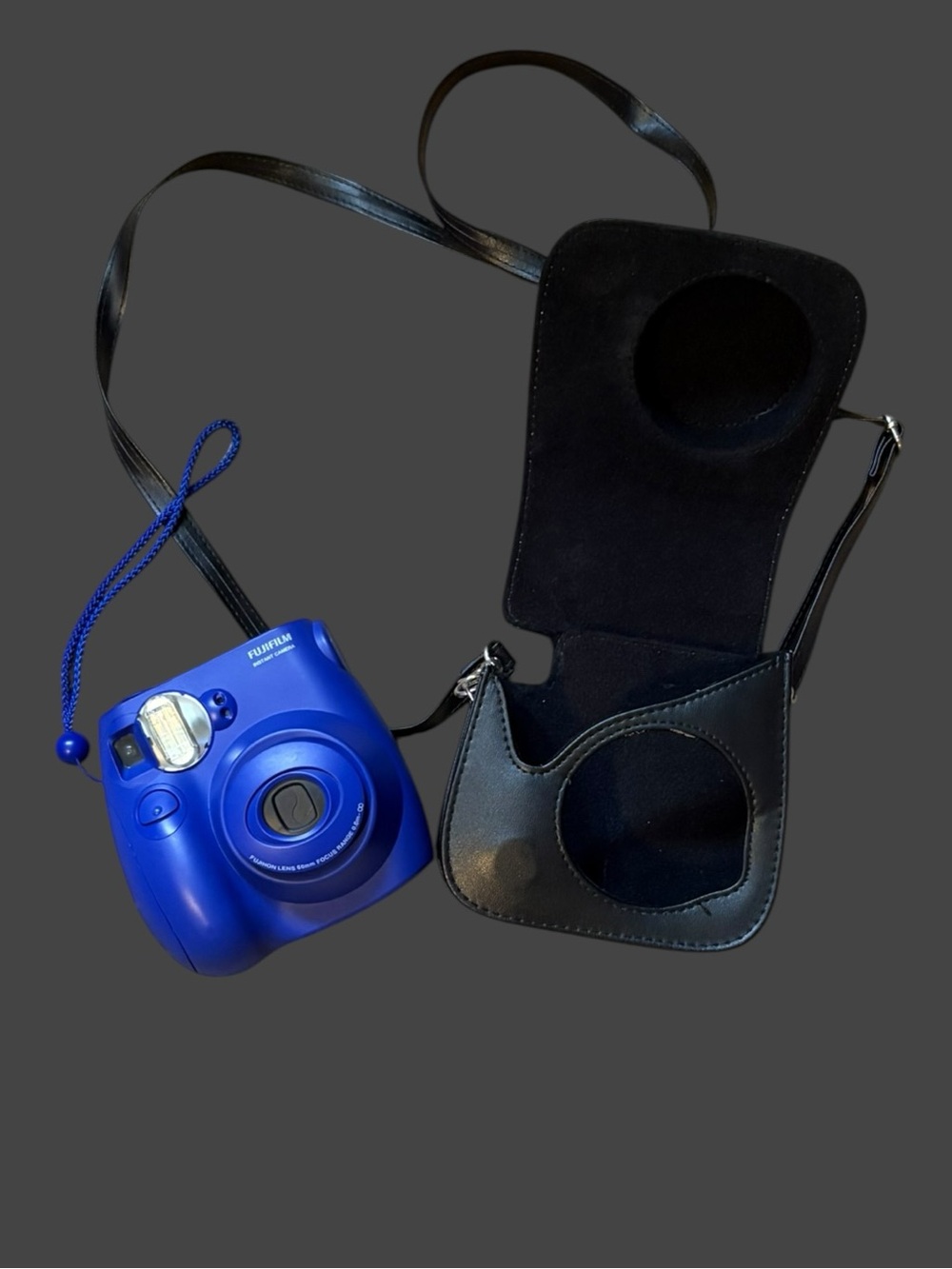 Fujifilm Instant Camera in Bright Blue with Black Case